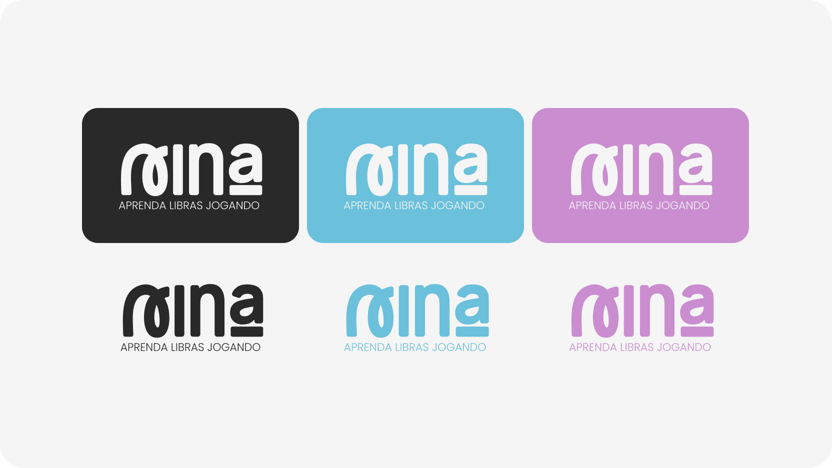 Variações do logotipo Nina — aprenda LIBRAS jogando — em três cores