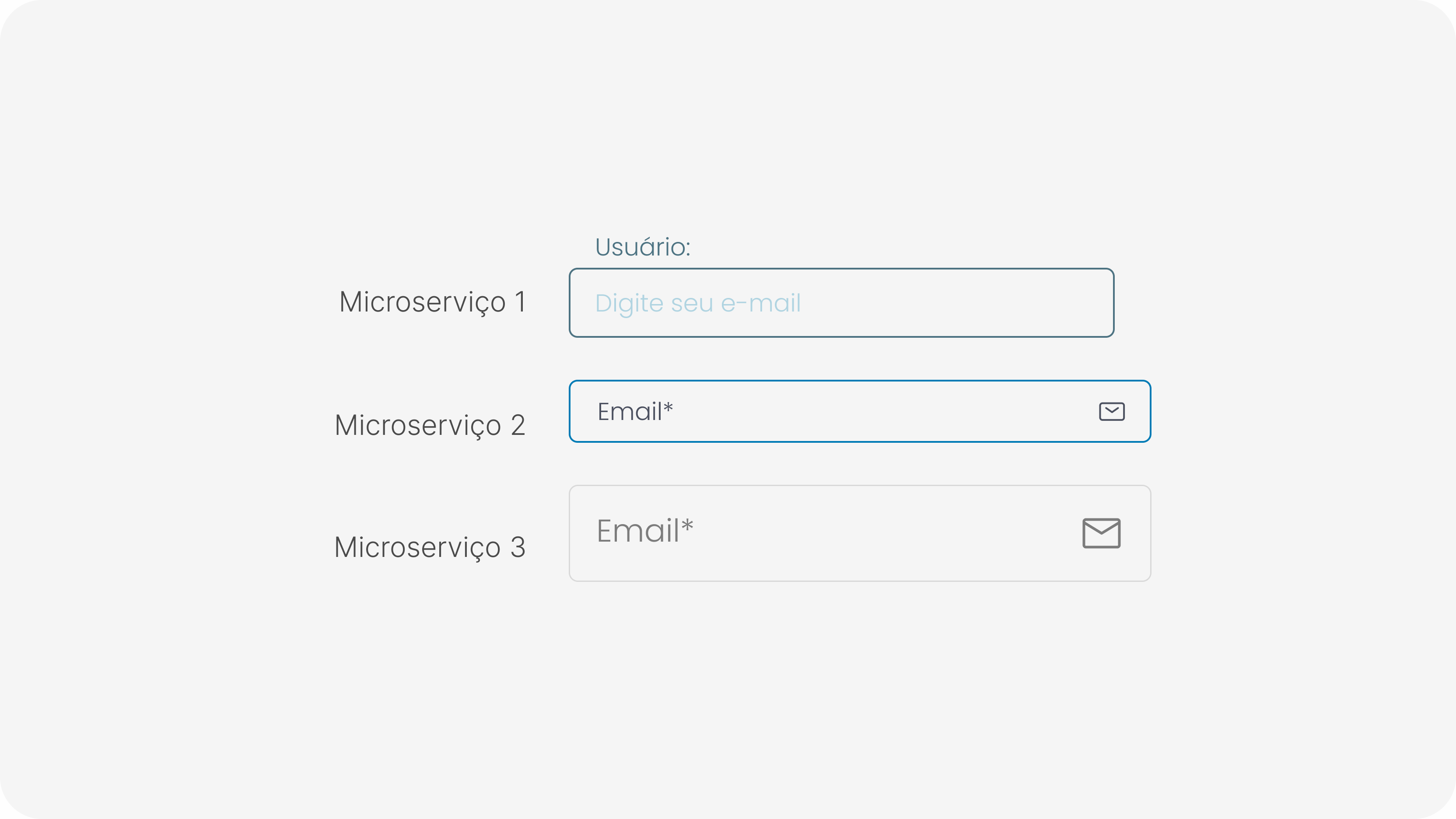 Campos de entrada de e-mail com estilos diferentes entre microserviços