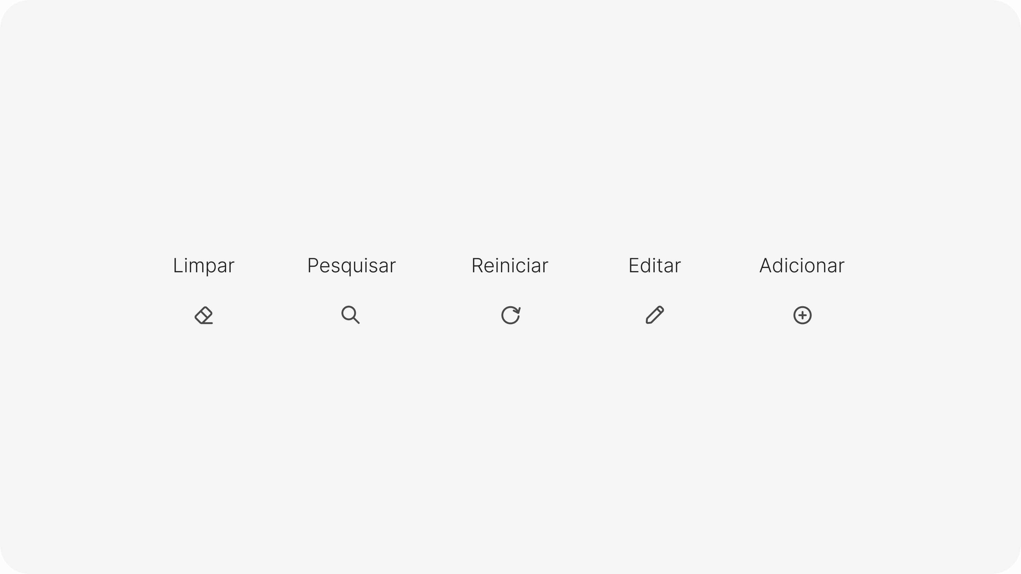 Biblioteca de ícones padronizada em SVG: limpar, pesquisar, reiniciar, editar e adicionar