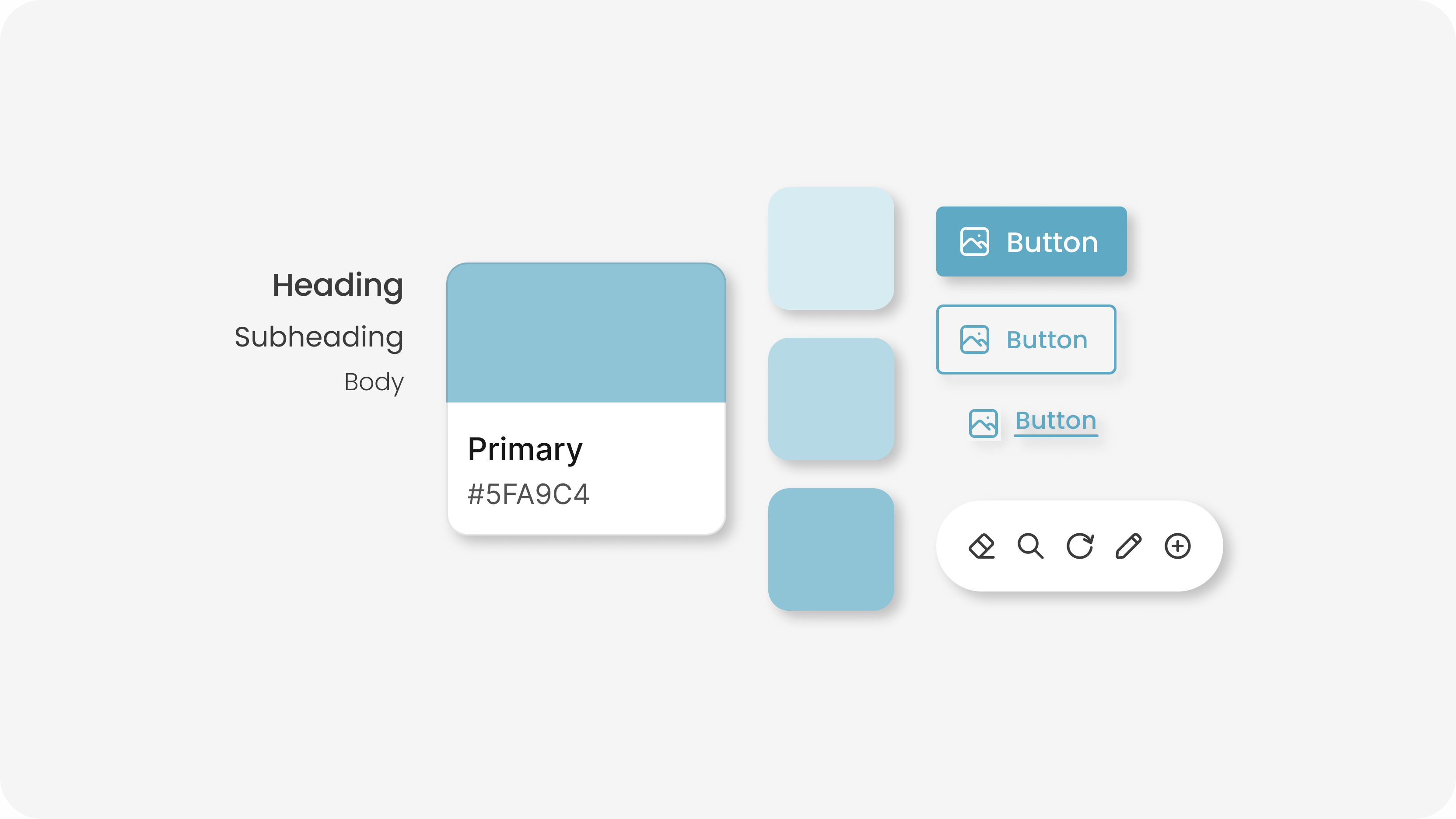 Mockup de componentes do design system: heading, botões e cor primária